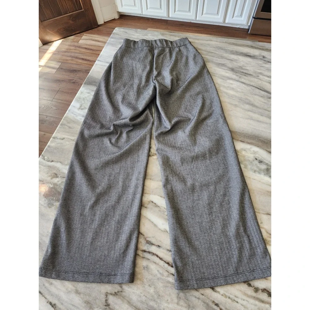 Max Studio Womens Small Gray Herringbone Wide Leg Elastic Waist Trousers